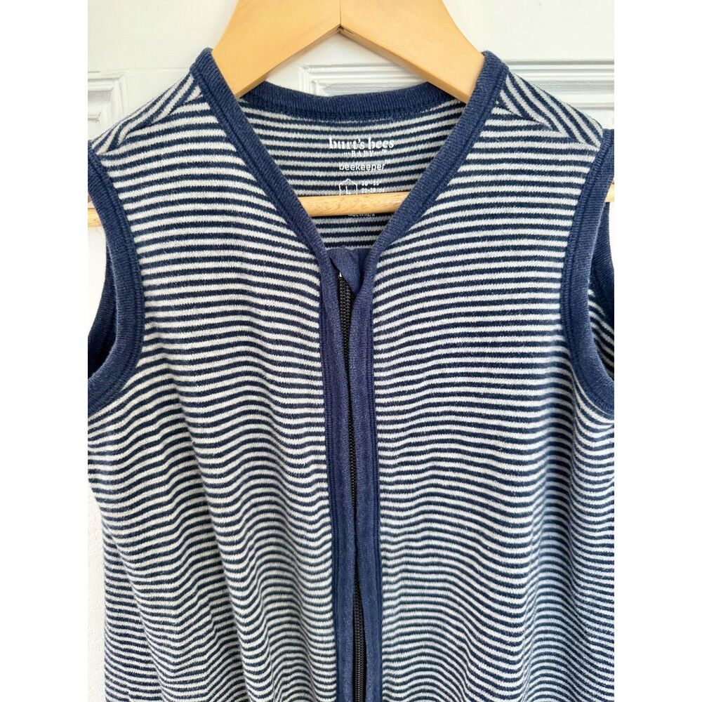 Burt's Bees Baby Beekeeper Sleep Sack 12-18M Navy Gray Striped Wearable Blanket